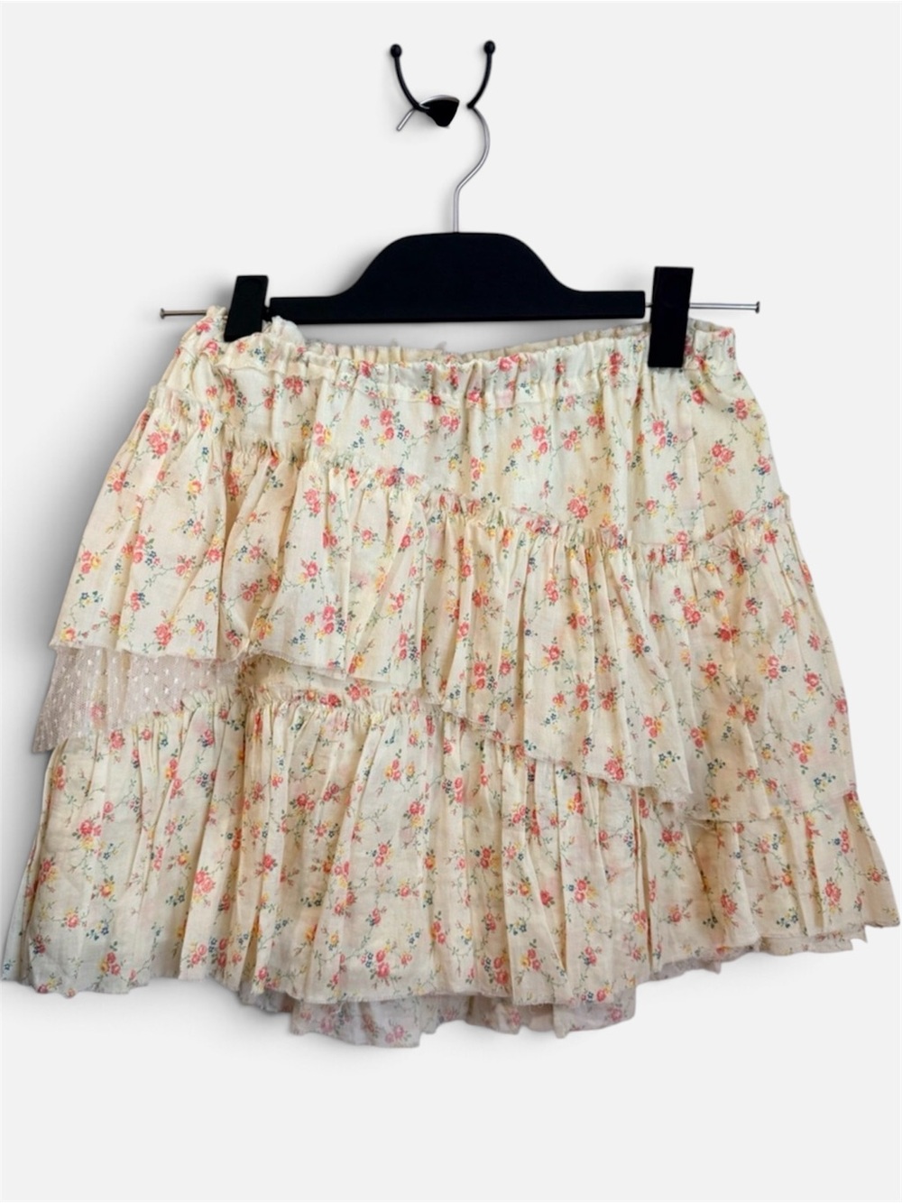 LoveShackFancy Cream Floral Ruffle Mini Skirt Size S